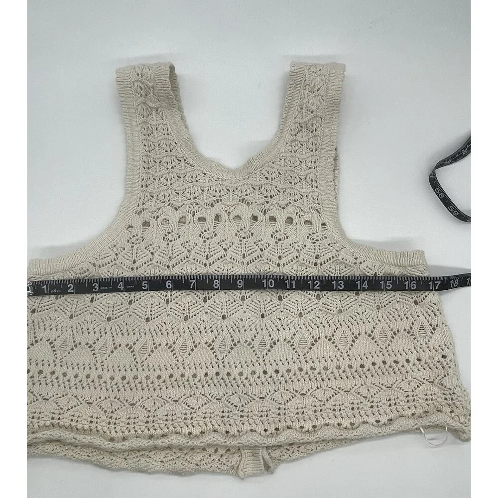 House of‎ Harlow 1960 Revolve Crochet Knit Crop Top L Beige Cotton Boho Hippie